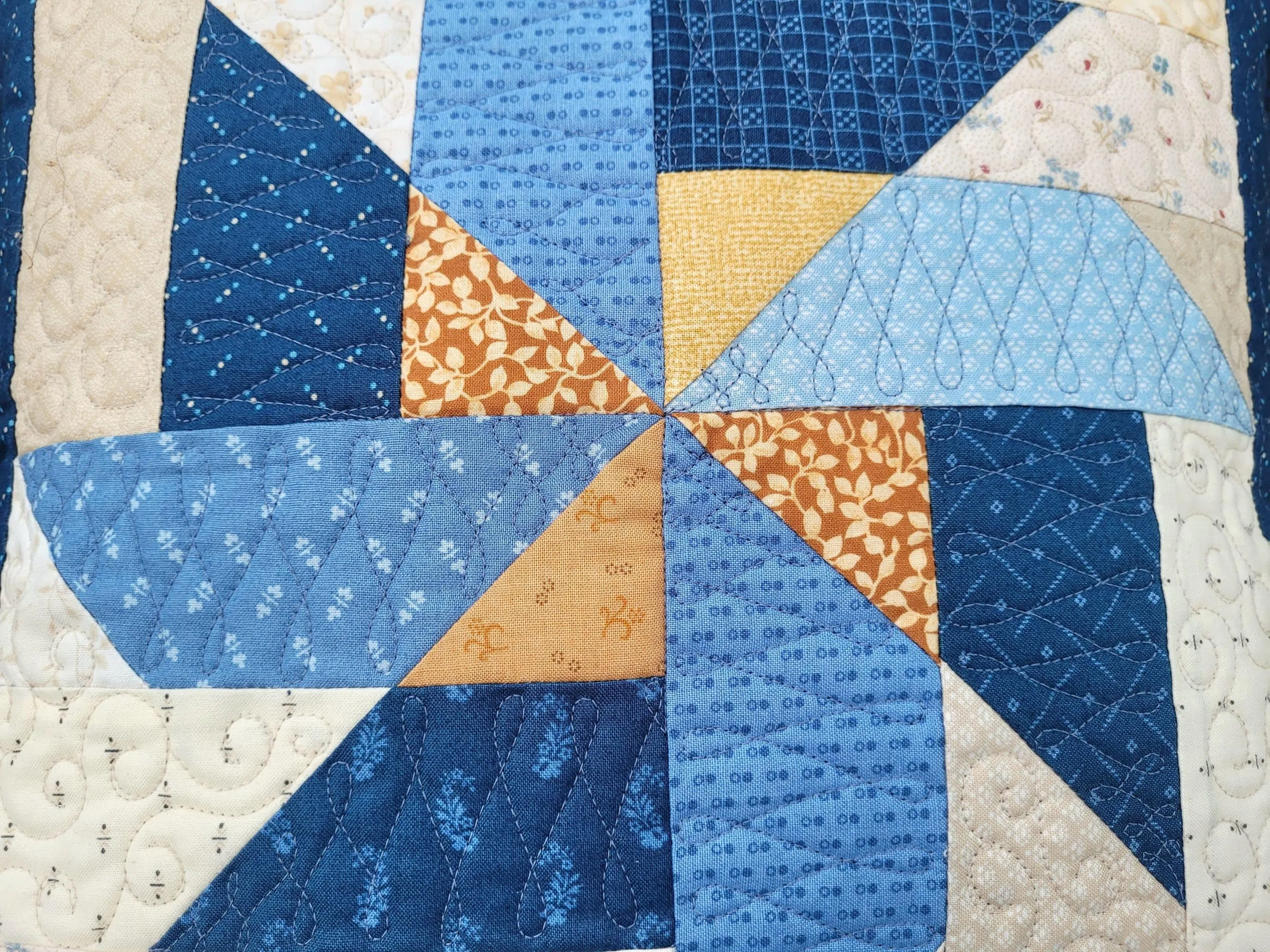 Blue & Gold Pinwheel Pillow