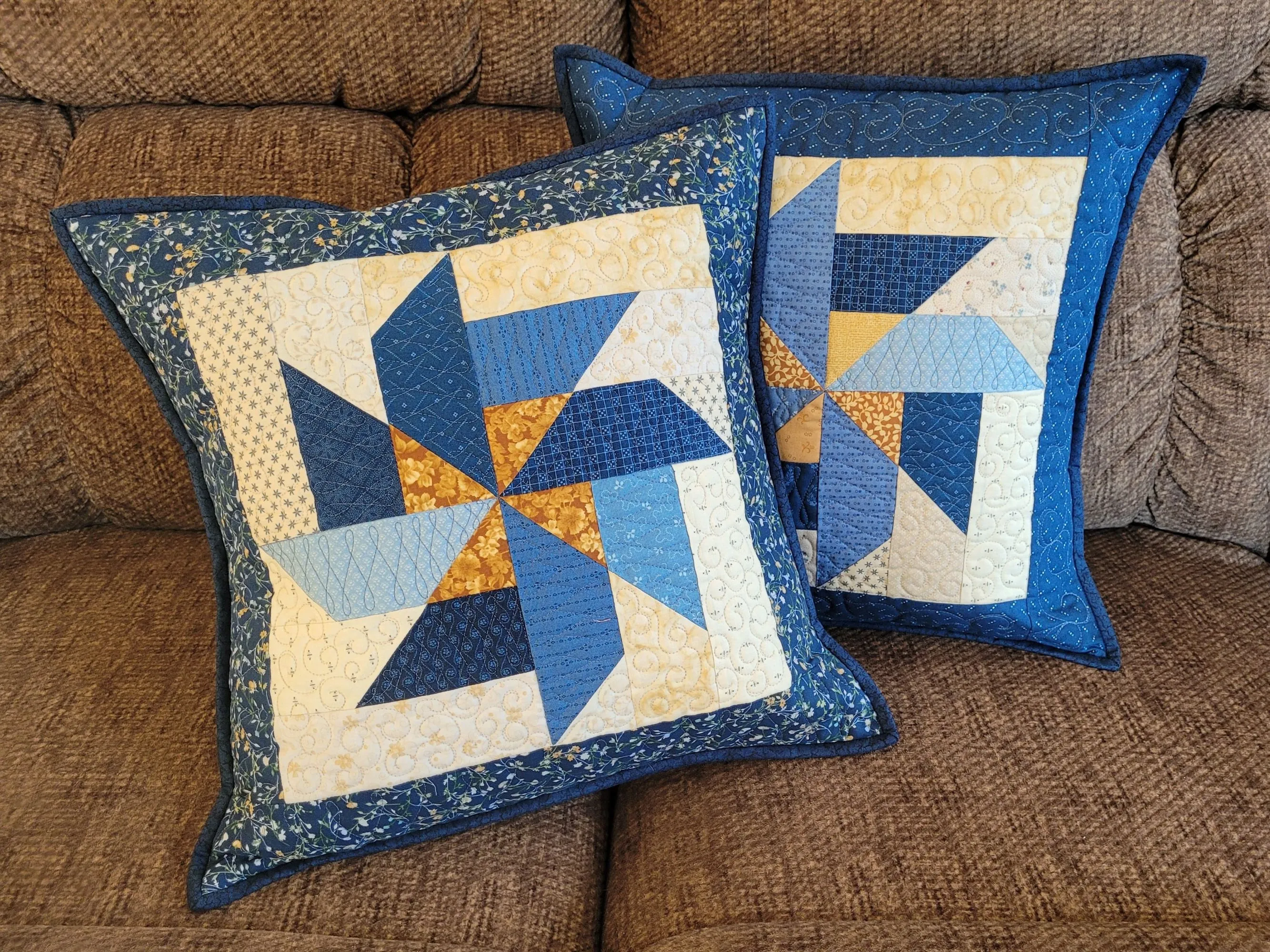 Blue & Gold Pinwheel Pillow
