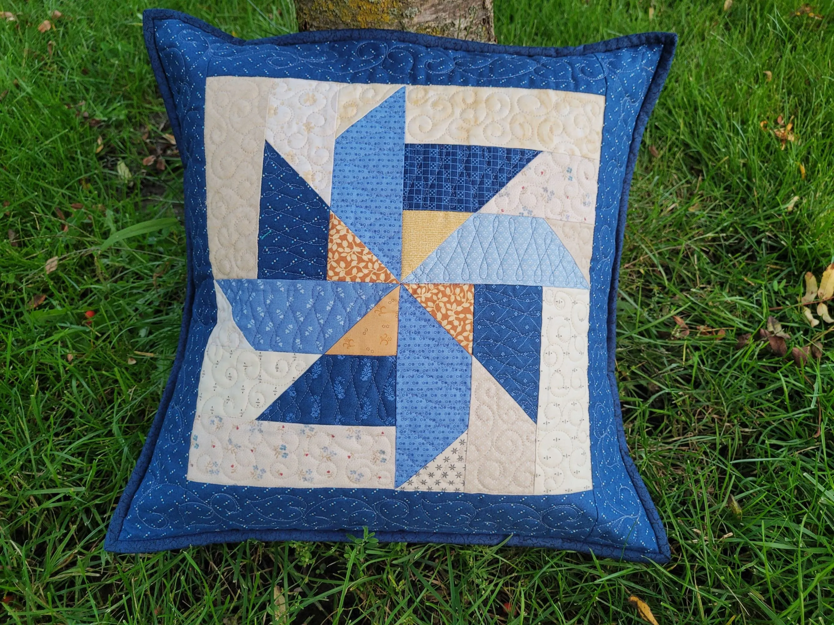 Blue & Gold Pinwheel Pillow