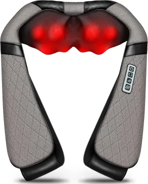Blue Elf Shiatsu Electric Neck Back Massager Pillow 3D Kneading with Heat for Shoulder, Lower Back, Foot, Leg Muscles Pain Relief Relax in Car Office and Home (Gray)