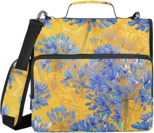 Blue Flowers 3 Rings 1.5 inch Organizer Binder with Strap Waterproof Portable Home Travel Safe Storage Bag for School and Office