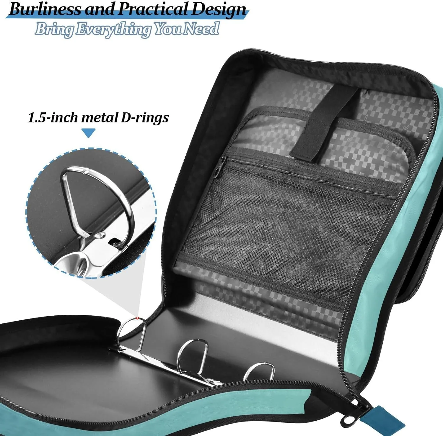 Blue Green Gradient 3 Rings Organizer Binder with Handle and Removable Shoulder Strap Easy to Carry Portable Home Travel Safe Storage Bag for Middle School