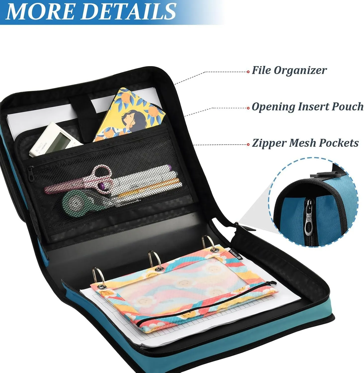 Blue Green Gradient 3 Rings Organizer Binder with Handle and Removable Shoulder Strap Easy to Carry Portable Home Travel Safe Storage Bag for Middle School