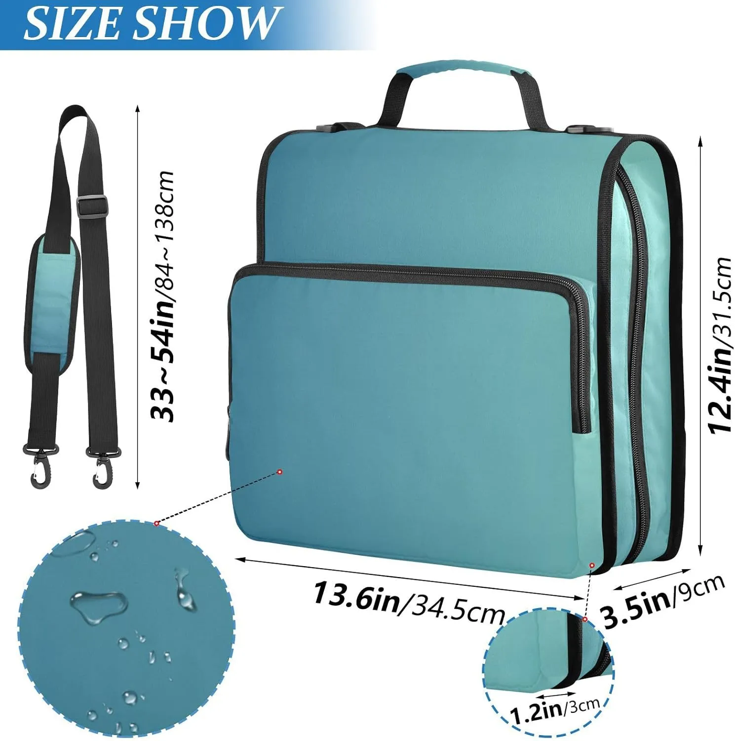 Blue Green Gradient 3 Rings Organizer Binder with Handle and Removable Shoulder Strap Easy to Carry Portable Home Travel Safe Storage Bag for Middle School
