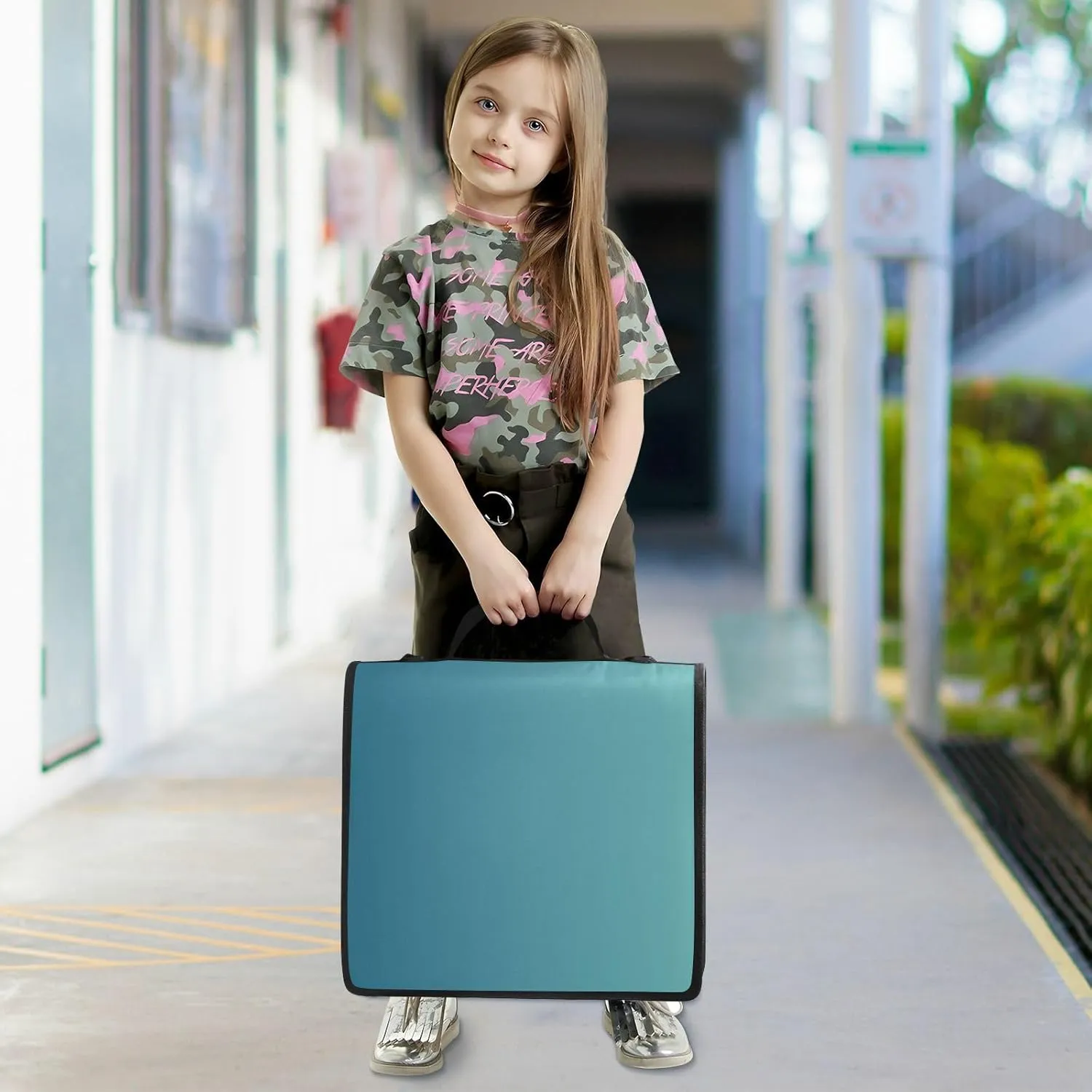 Blue Green Gradient 3 Rings Organizer Binder with Handle and Removable Shoulder Strap Easy to Carry Portable Home Travel Safe Storage Bag for Middle School