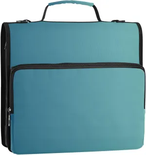Blue Green Gradient 3 Rings Organizer Binder with Handle and Removable Shoulder Strap Easy to Carry Portable Home Travel Safe Storage Bag for Middle School