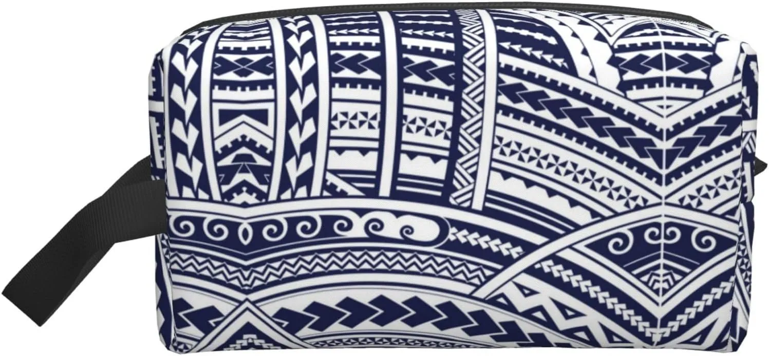 Blue Polynesian Maori Tribal Pattern Print Travel Storage Bag Capacity Zippered For Toiletries Cosmetics Daily Essentials