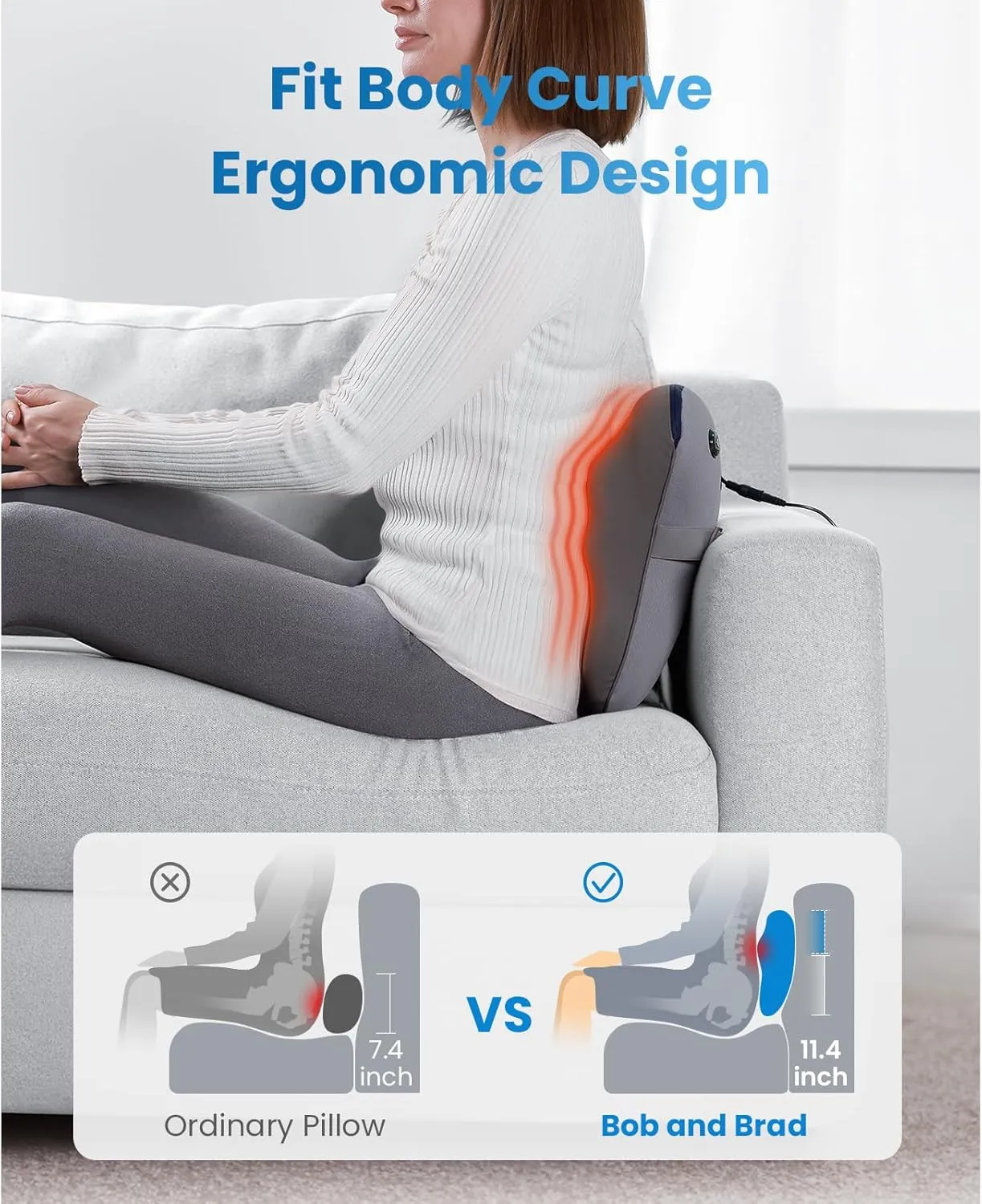 BOB AND BRAD Back Massager with Heat and Remote, EZBack Plus Neck Massager for Pain Relief Deep Tissue, Shiatsu Massage Pillow with 3 Level for Full Body, FSA HSA Eligible Mothers Day Birthday Gifts