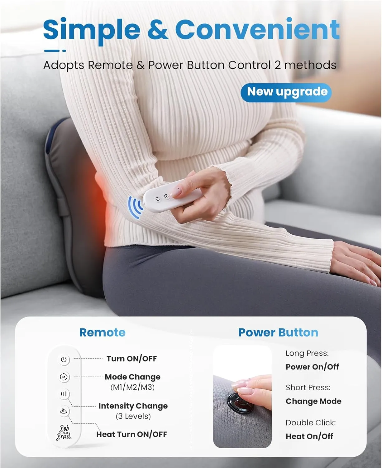BOB AND BRAD Back Massager with Heat and Remote, EZBack Plus Neck Massager for Pain Relief Deep Tissue, Shiatsu Massage Pillow with 3 Level for Full Body, FSA HSA Eligible Mothers Day Birthday Gifts