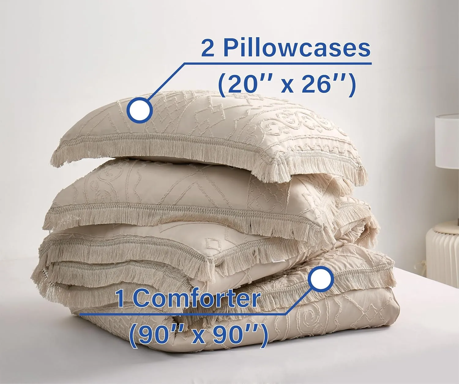 Boho Queen Comforter Set Beige 3 Pieces Tufted Tassel Comforter Set Queen Size Lightweight Queen Size Comforter Sets Shabby Chic Farmhouse Fluffy Beige Comforter Queen Bed Set Gift Choice