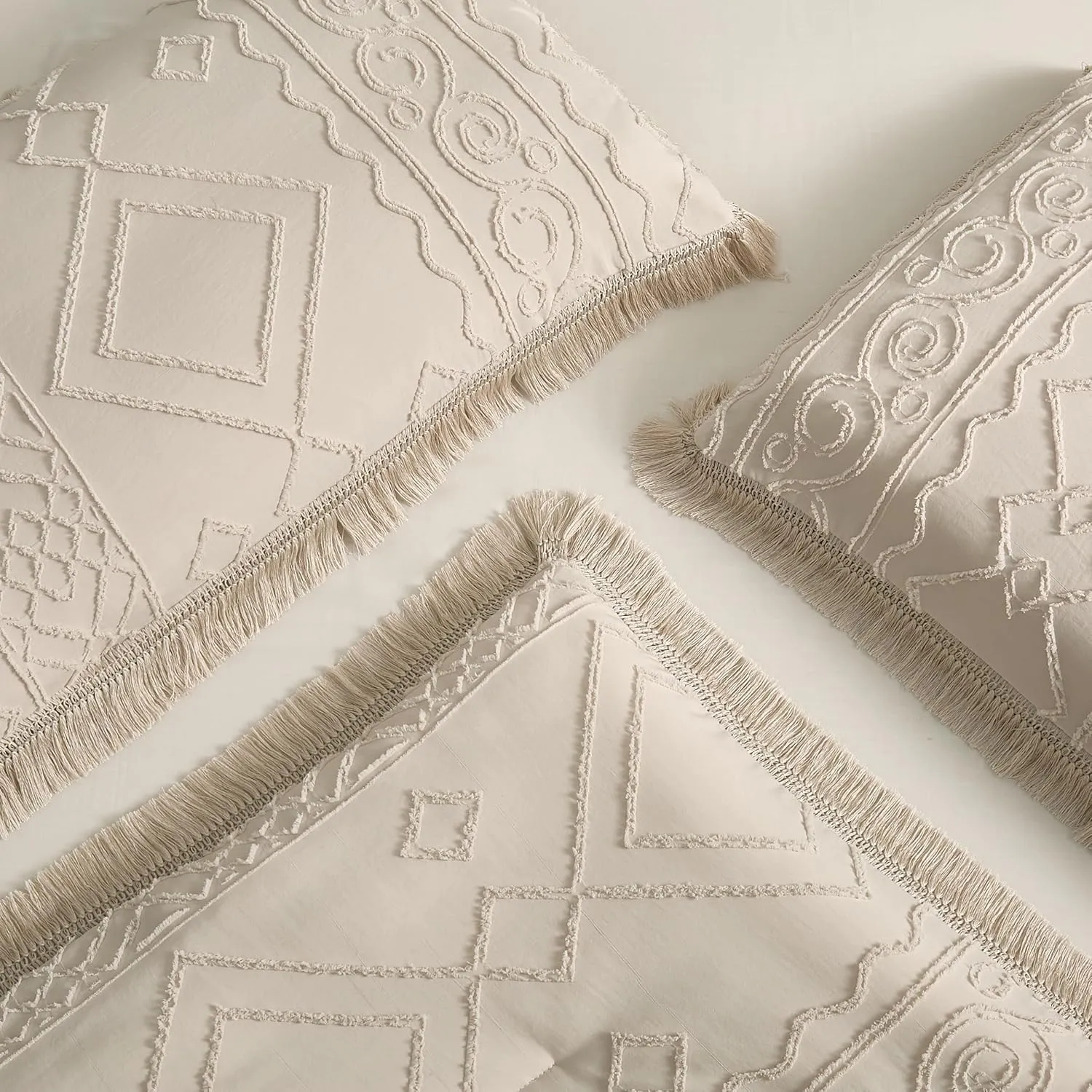 Boho Queen Comforter Set Beige 3 Pieces Tufted Tassel Comforter Set Queen Size Lightweight Queen Size Comforter Sets Shabby Chic Farmhouse Fluffy Beige Comforter Queen Bed Set Gift Choice