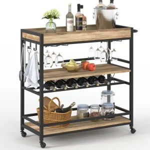 BON AUGURE Bar Cart for The Home, Bar Serving Carts on Wheels, 3 Tier Storage Drink Trolley, Rolling Wood and Metal Liquor Beverage Cart (Vintage Oak)