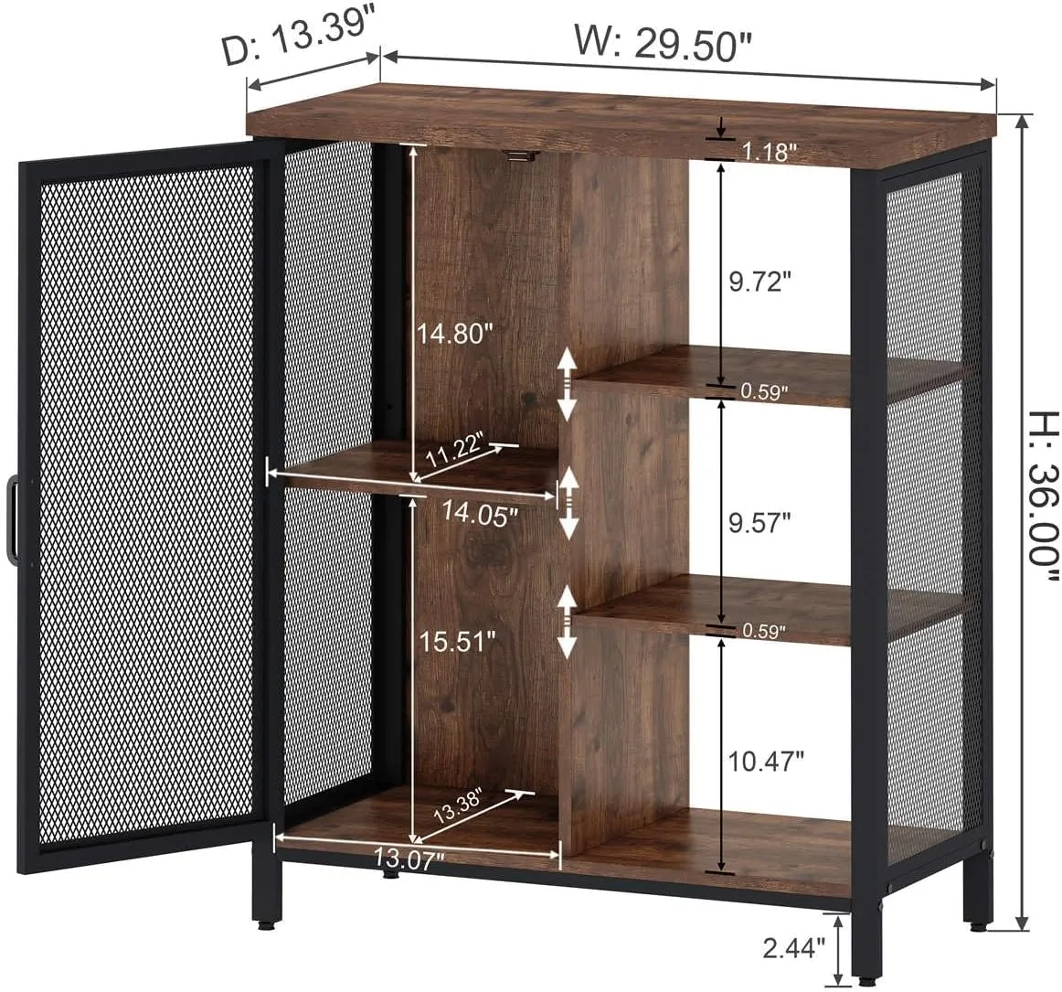 BON AUGURE Coffee Bar Cabinet for Home Liquor, Small Storage Cabinet for Kitchen and Entryway, Farmhouse Industrial Buffet Sideboard Credenza with Adjustable Shelves (Rustic Oak)