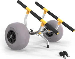Bonnlo Kayak Beach Cart, Width Adjustable 6.3"-18.7" Universal Canoe Dolly Heavy Duty Kayak Trolley with 12" Balloon Beach Wheels, Kickstand, and Free Pump, Sturdy 330 Lb Weight Capacity