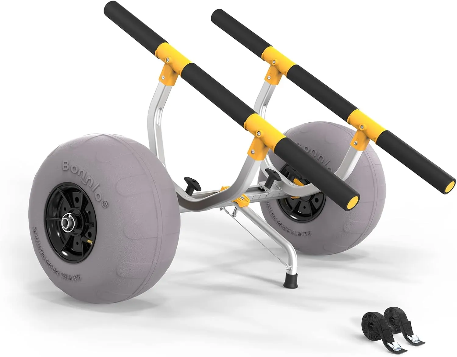 Bonnlo Kayak Beach Cart, Width Adjustable 6.3"-18.7" Universal Canoe Dolly Heavy Duty Kayak Trolley with 12" Balloon Beach Wheels, Kickstand, and Free Pump, Sturdy 330 Lb Weight Capacity