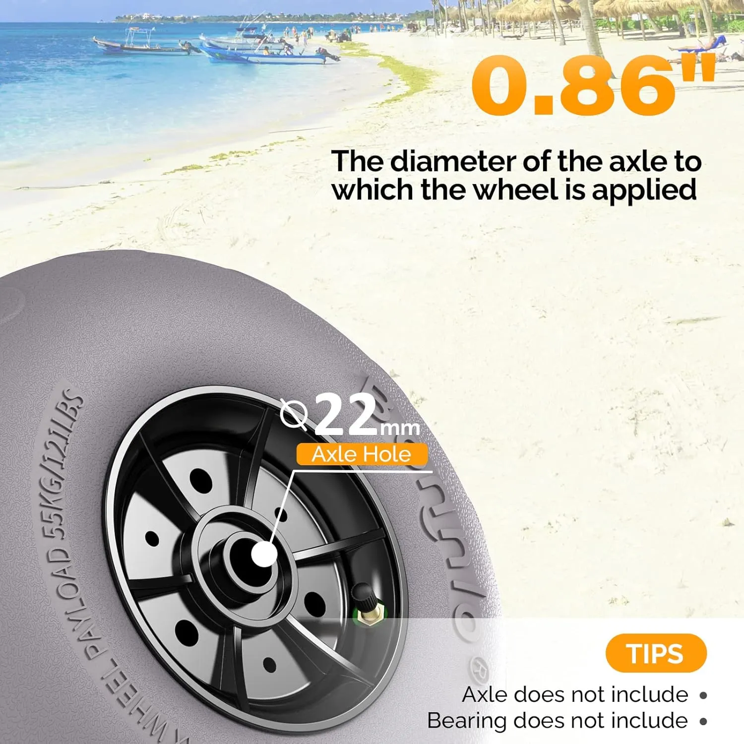 Bonnlo Replacement Balloon Wheels 12" Big Beach Sand Tires for Kayak Dolly Canoe Carts Buggy with Free Air Pump (2-Pack)