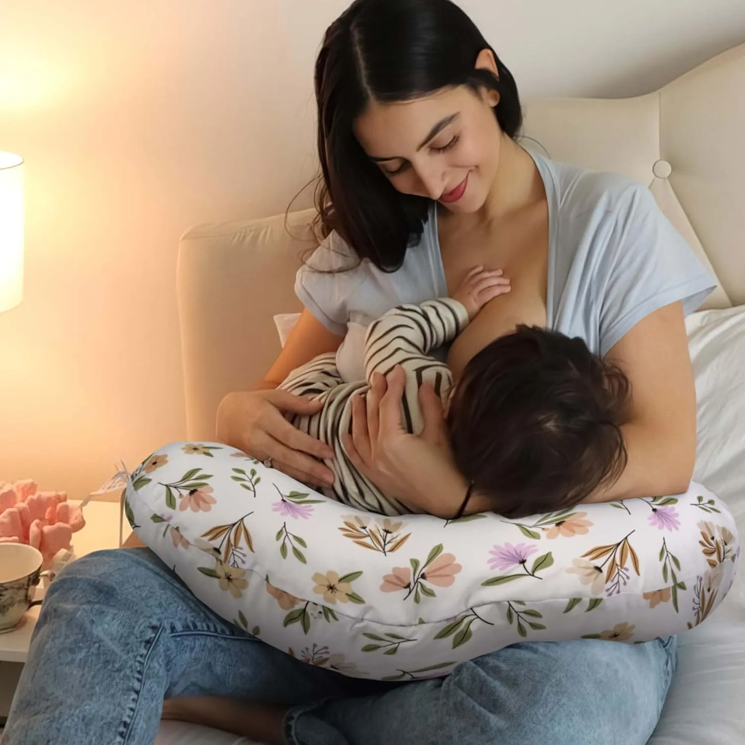 Boppy Original Nursing Pillow, Neutral Wildflowers, Ergonomic Nursing Essentials for Bottle and Breastfeeding, Firm Fiber Fill, with Removable Pillow Cover, Machine Washable