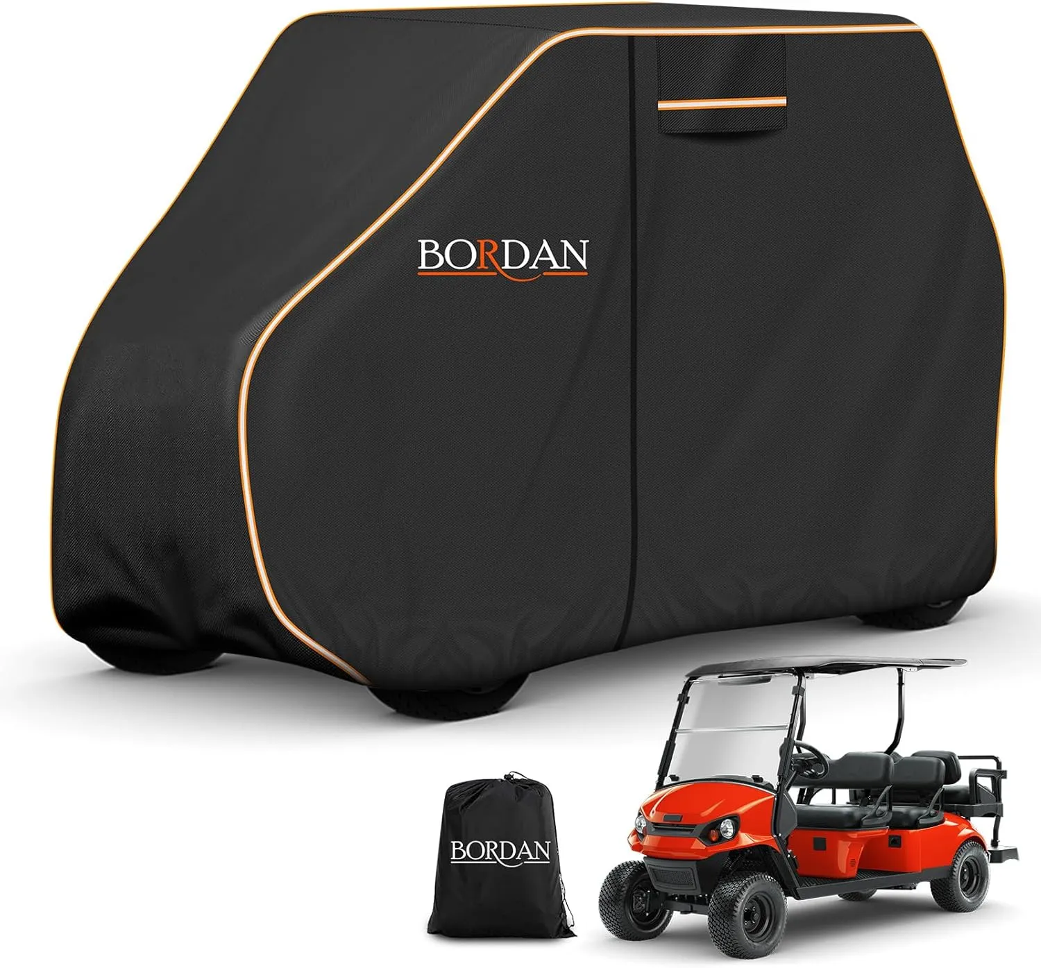 BORDAN Waterproof Golf Cart Cover Fits for Most Brand 2/2 2/4/4 2 Passengers Yamaha, Honda, Club Car, EZGO Golf Carts, 600D Heavy Duty Durable Golf Cart Covers with Waterproof Zipper Doors (3 Sizes)