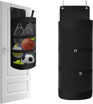 BORDSTRACT Hanging Organizer, Over The Door Hanging Sports Storage Bag with Metal Hook, Garage Sports Equipment Storage for Basketball, Football, Volleyball, Toys, Dolls