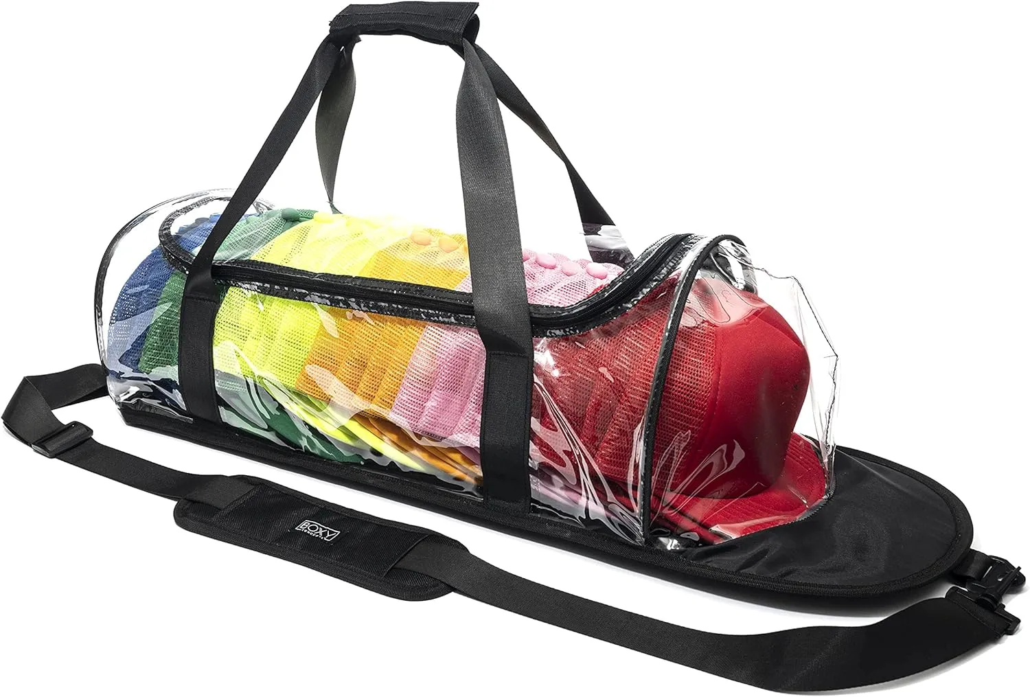 Boxy Concepts Hat Storage Bag - Holds 24 Baseball Caps. Transparent Dome Shaped Carrier Case with Hand and Shoulder Strap. Zippered Hat Organizer, Holder and Storage Bag for Travel