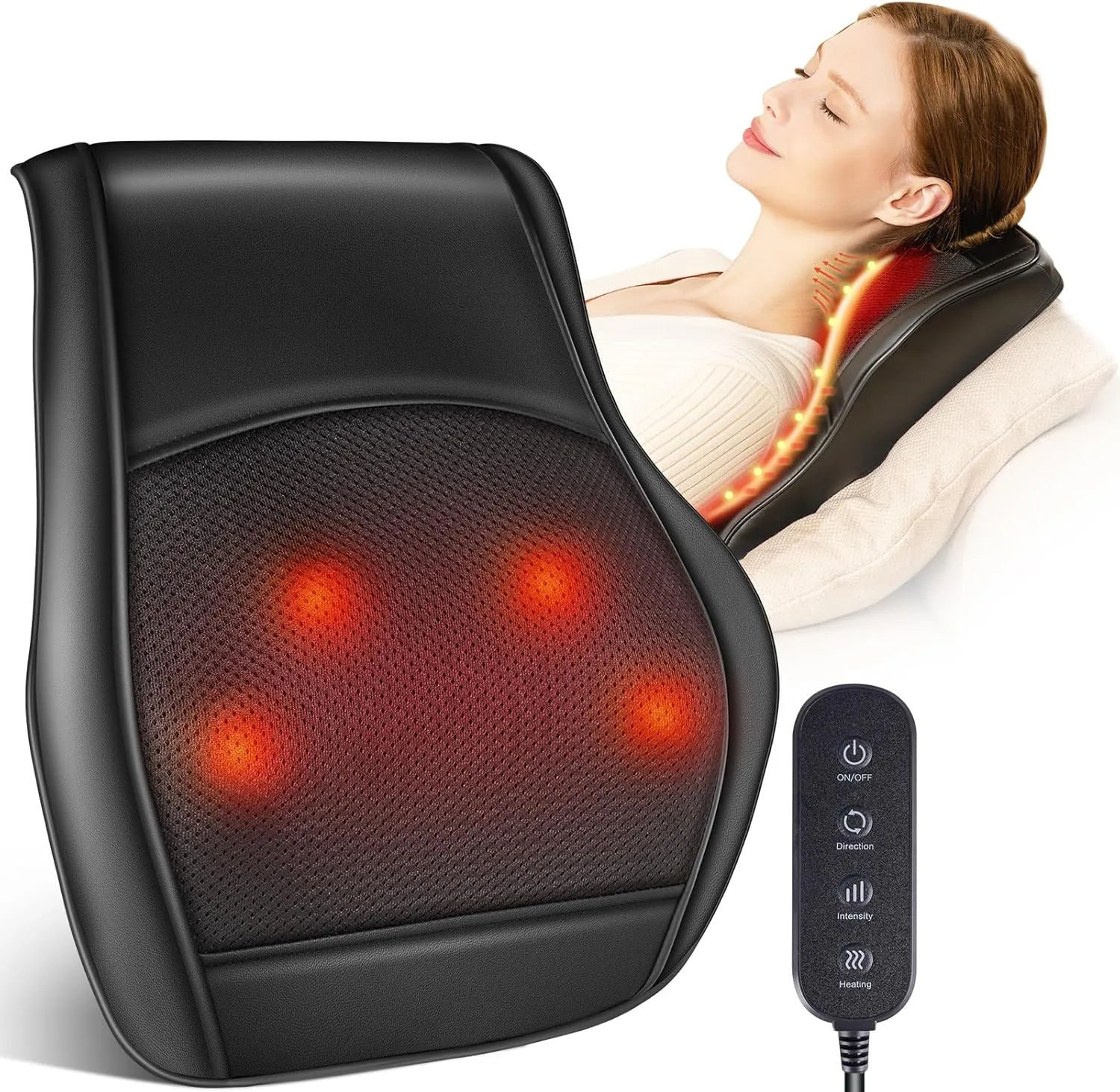 Brelley Neck and Back Massager for Pain Relief Deep Tissue with Heat, Shiatsu Shoulder Massager with Bi-Directional Rotating Head for Neck, Back, Shoulders, and Legs, Gift for Mom Dad