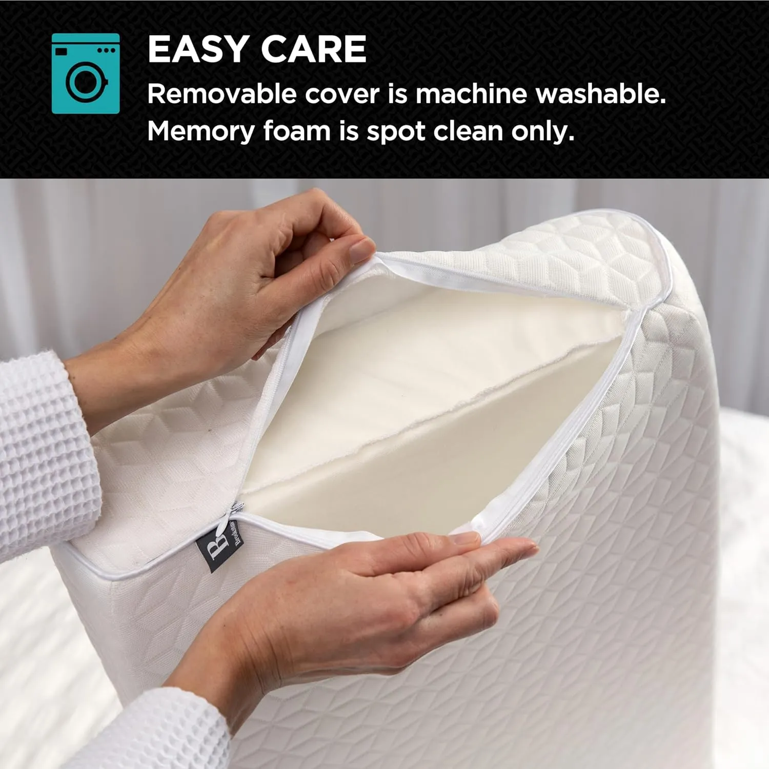 Brookstone Cool Touch Contour Comfort Pillow for Side Sleepers - Ergonomic Memory Foam Cervical Neck Pillow for Sleeping, Supportive and Contoured for Optimal Comfort - White