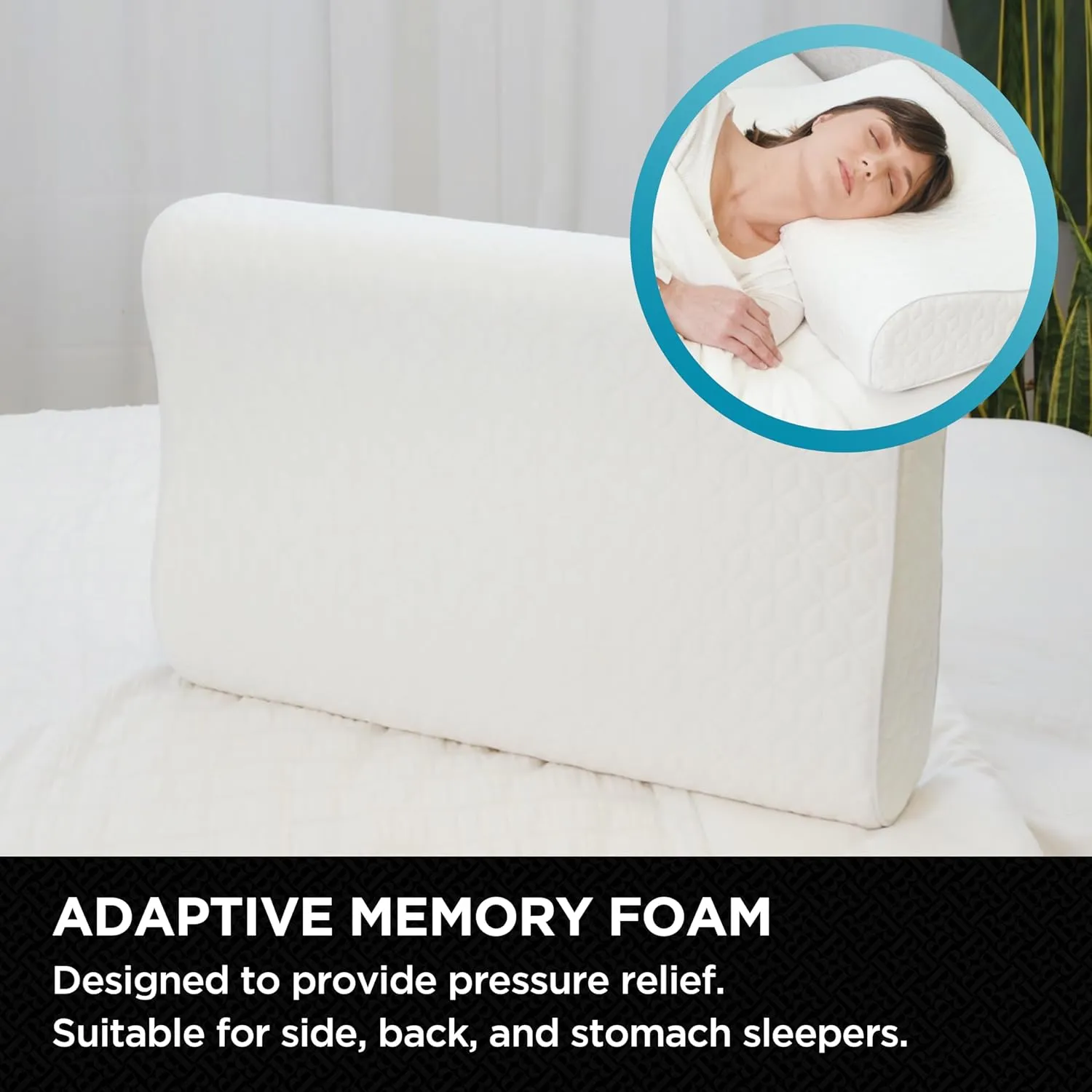 Brookstone Cool Touch Contour Comfort Pillow for Side Sleepers - Ergonomic Memory Foam Cervical Neck Pillow for Sleeping, Supportive and Contoured for Optimal Comfort - White