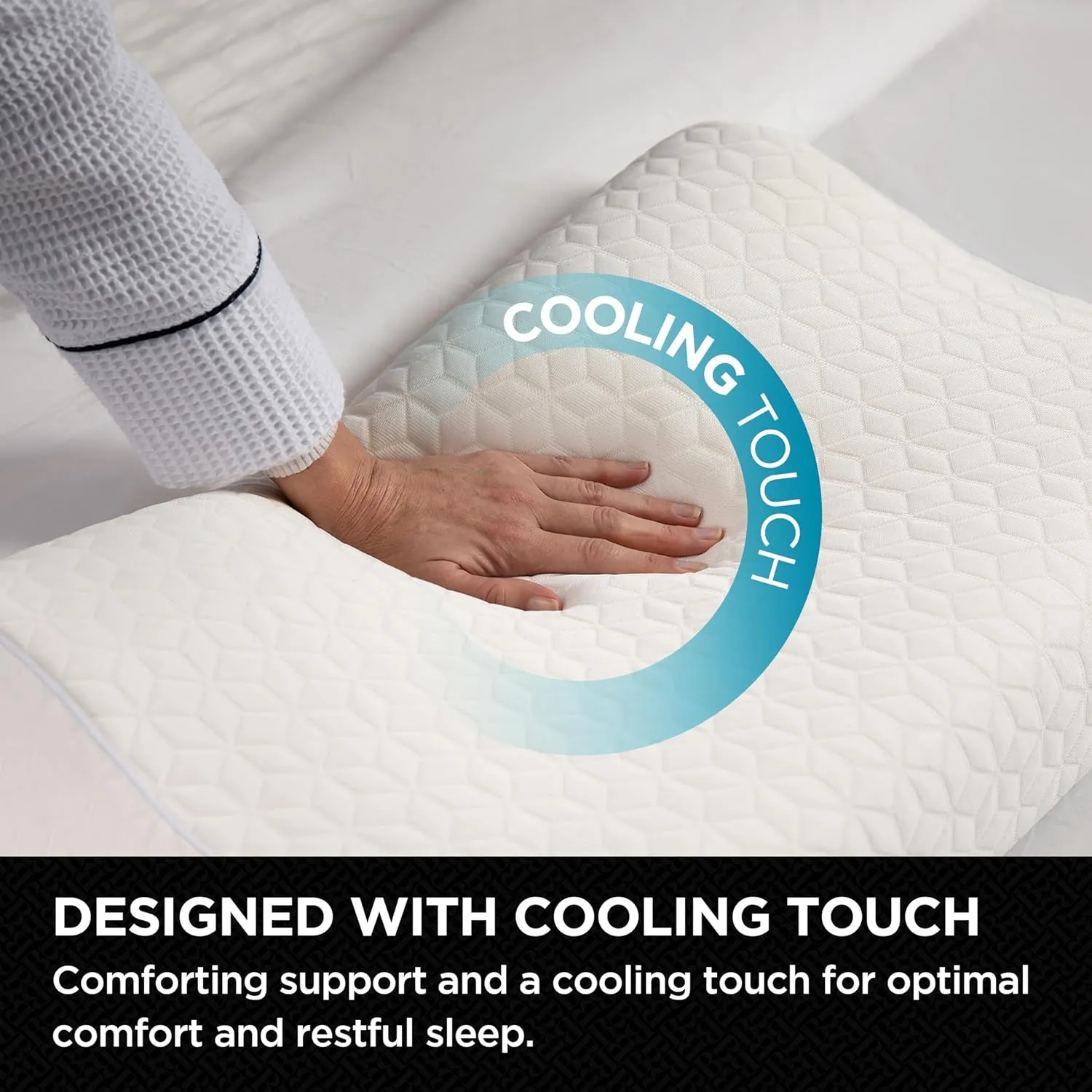Brookstone Cool Touch Contour Comfort Pillow for Side Sleepers - Ergonomic Memory Foam Cervical Neck Pillow for Sleeping, Supportive and Contoured for Optimal Comfort - White