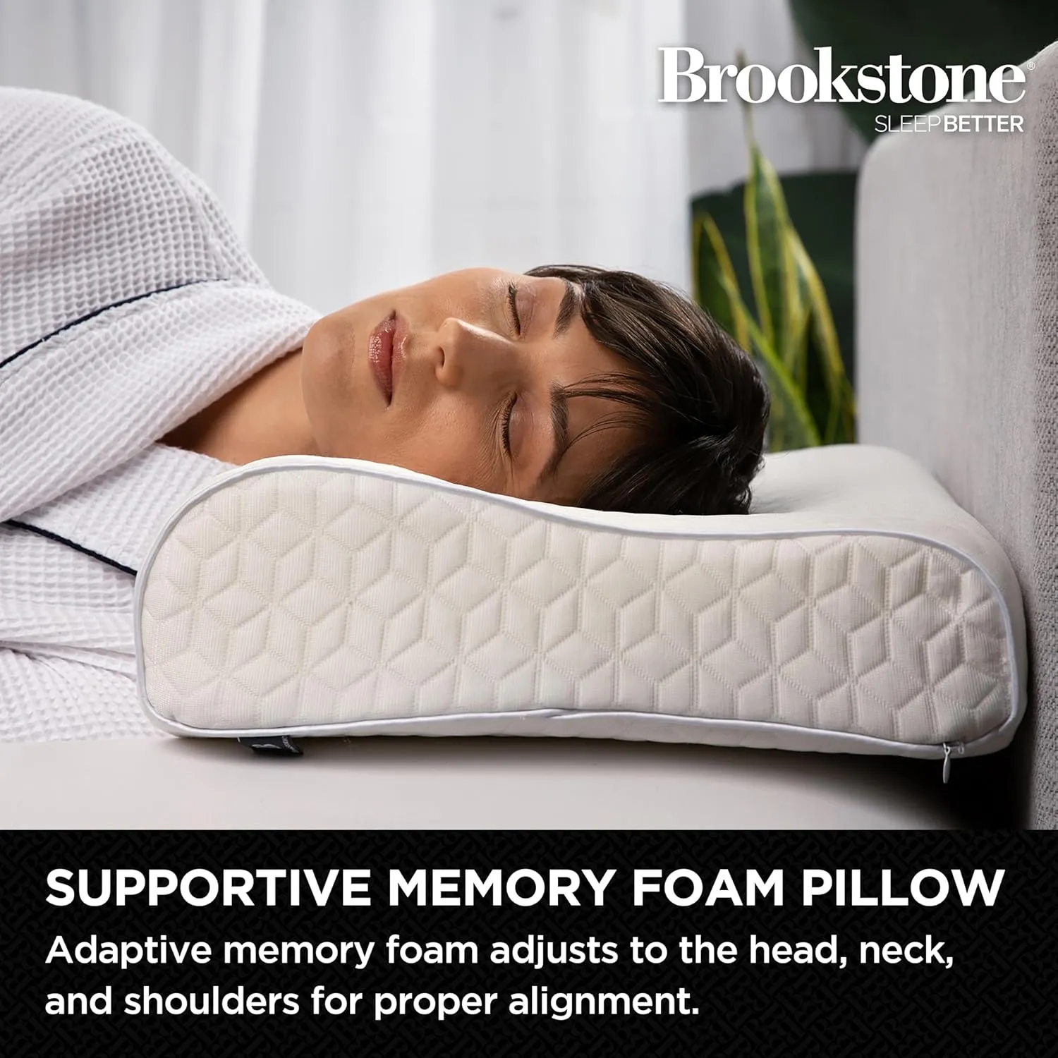 Brookstone Cool Touch Contour Comfort Pillow for Side Sleepers - Ergonomic Memory Foam Cervical Neck Pillow for Sleeping, Supportive and Contoured for Optimal Comfort - White
