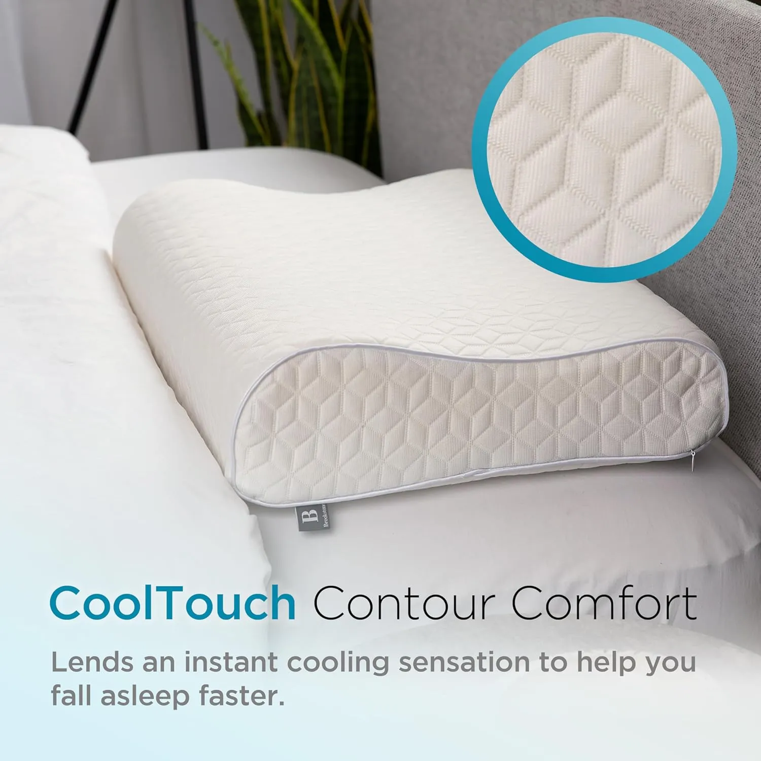 Brookstone Cool Touch Contour Comfort Pillow for Side Sleepers - Ergonomic Memory Foam Cervical Neck Pillow for Sleeping, Supportive and Contoured for Optimal Comfort - White
