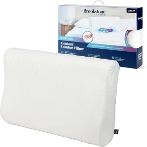 Brookstone Cool Touch Contour Comfort Pillow for Side Sleepers - Ergonomic Memory Foam Cervical Neck Pillow for Sleeping, Supportive and Contoured for Optimal Comfort - White