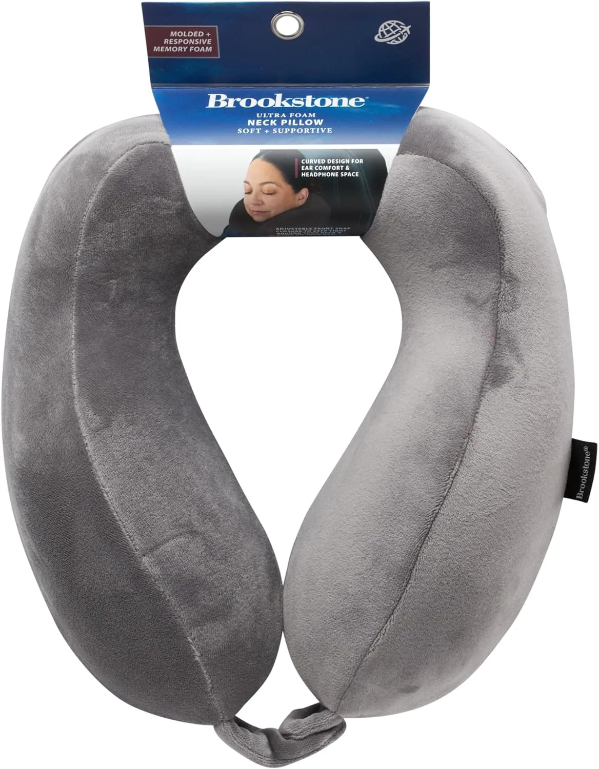Brookstone Neck Travel Pillow - Lightweight Contoured Memory Foam Stuffable Travel Neck Pillow for Sleeping, Car, & Airplane, Dark Grey