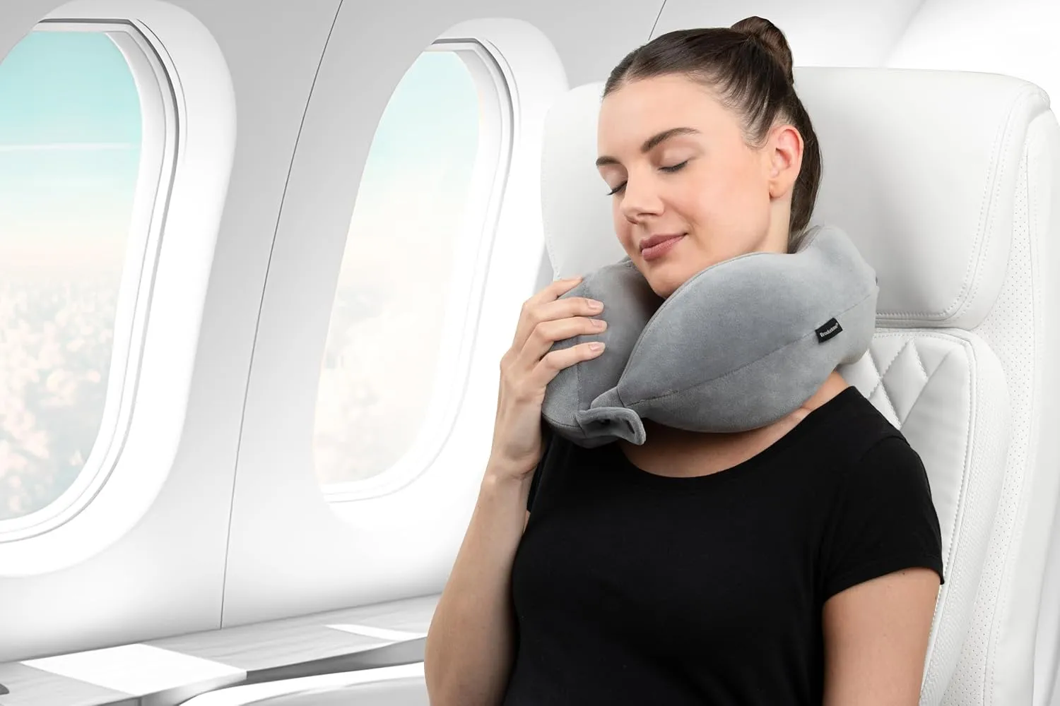 Brookstone Neck Travel Pillow - Lightweight Contoured Memory Foam Stuffable Travel Neck Pillow for Sleeping, Car, & Airplane, Dark Grey