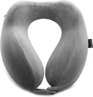 Brookstone Neck Travel Pillow - Lightweight Contoured Memory Foam Stuffable Travel Neck Pillow for Sleeping, Car, & Airplane, Dark Grey