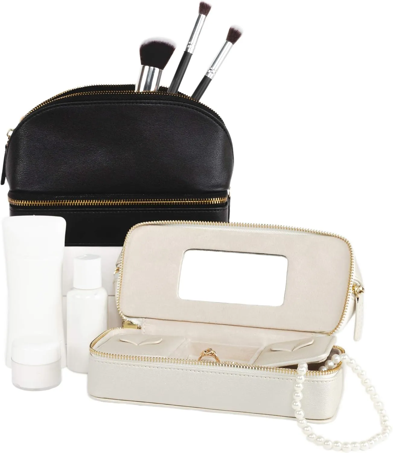 Brouk and Co. Duo Travel Organizer for Cosmetics and Jewelry, Brown