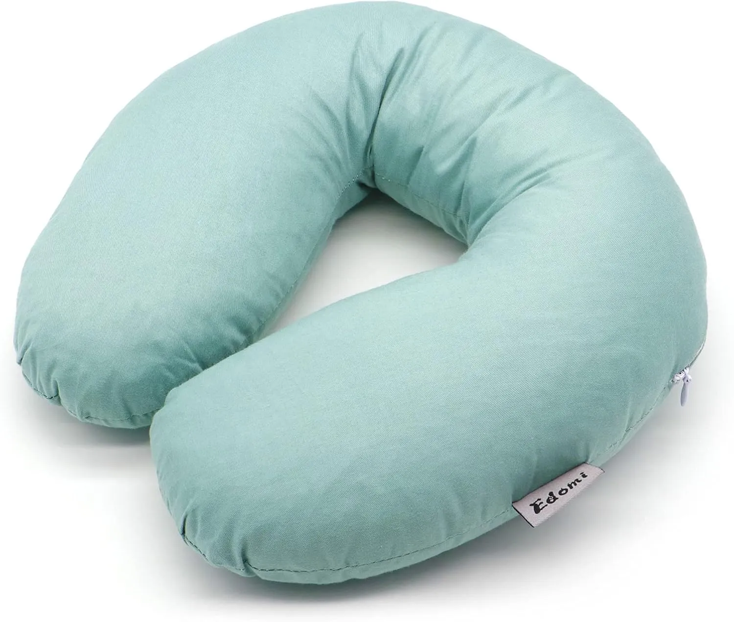 Buckwheat Hulls Neck Pillow, U Shaped Travel Pillow Portable Pillow Support for Neck Shoulder, for Side Back Stomach Sleeper with Washable Pillowcase (12x12 inch,Macaron Blue)