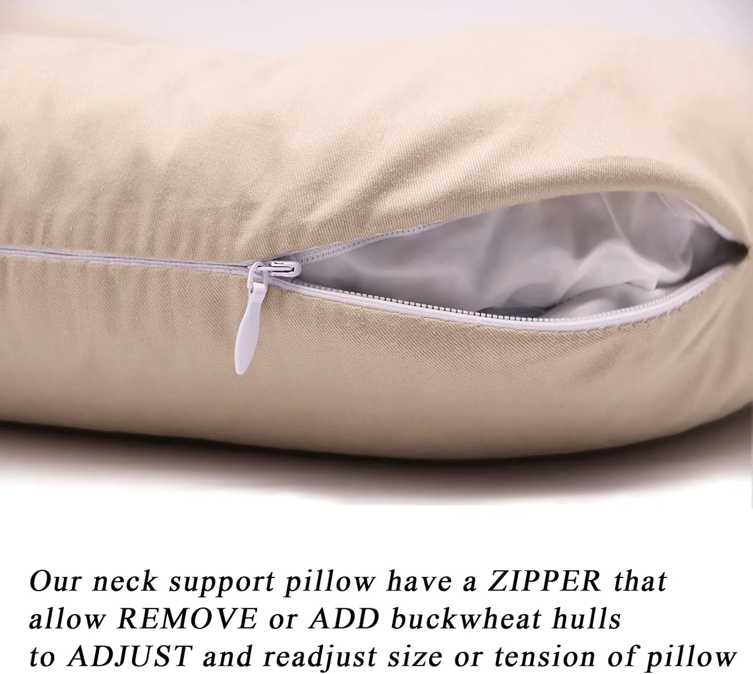 Buckwheat Neck Pillow for Sleeping U Shaped Pillow Cooling Travel Head Support Pillow for Side Sleepers Buckwheat Hulls Concealed Zipper (12x12 inch,Macaron Light-Tan)
