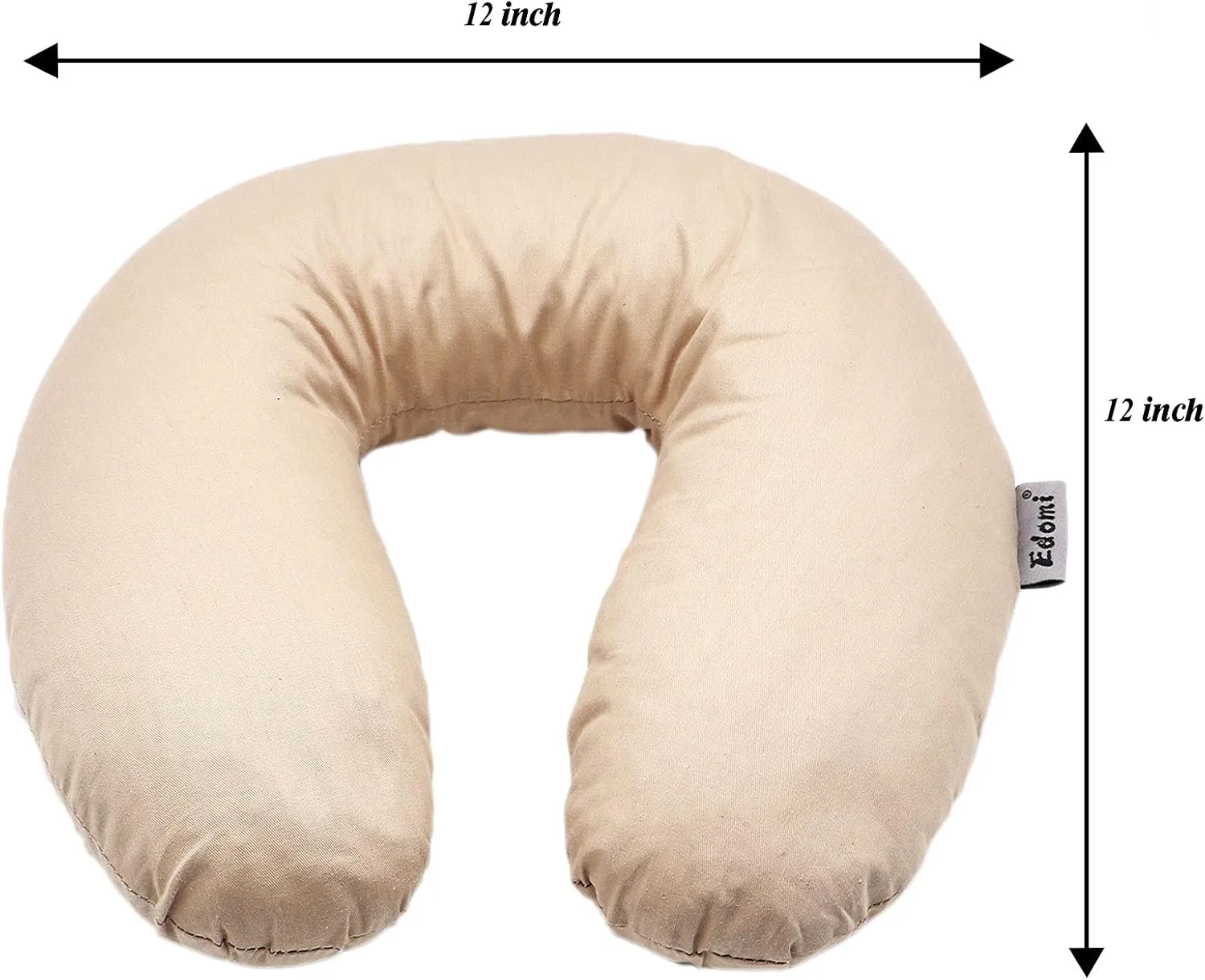Buckwheat Neck Pillow for Sleeping U Shaped Pillow Cooling Travel Head Support Pillow for Side Sleepers Buckwheat Hulls Concealed Zipper (12x12 inch,Macaron Light-Tan)