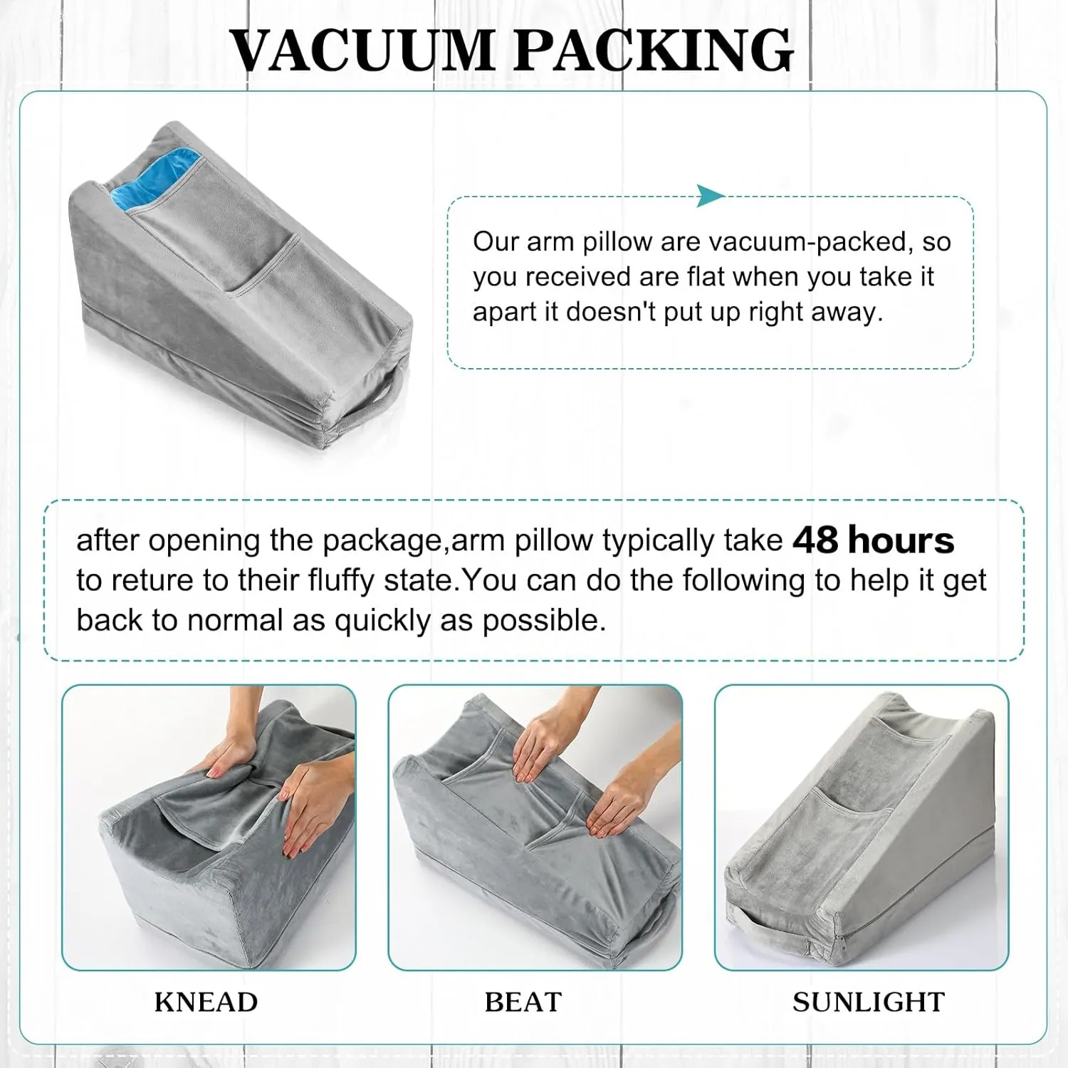 Buryeah Arm Elevation Pillow with 2 Pockets, Soft Ergonomic Support Pillow for Elbow Rest Wedge Broken Arm Gifts with High Density Foam for Recovery Sleeping(Gray)