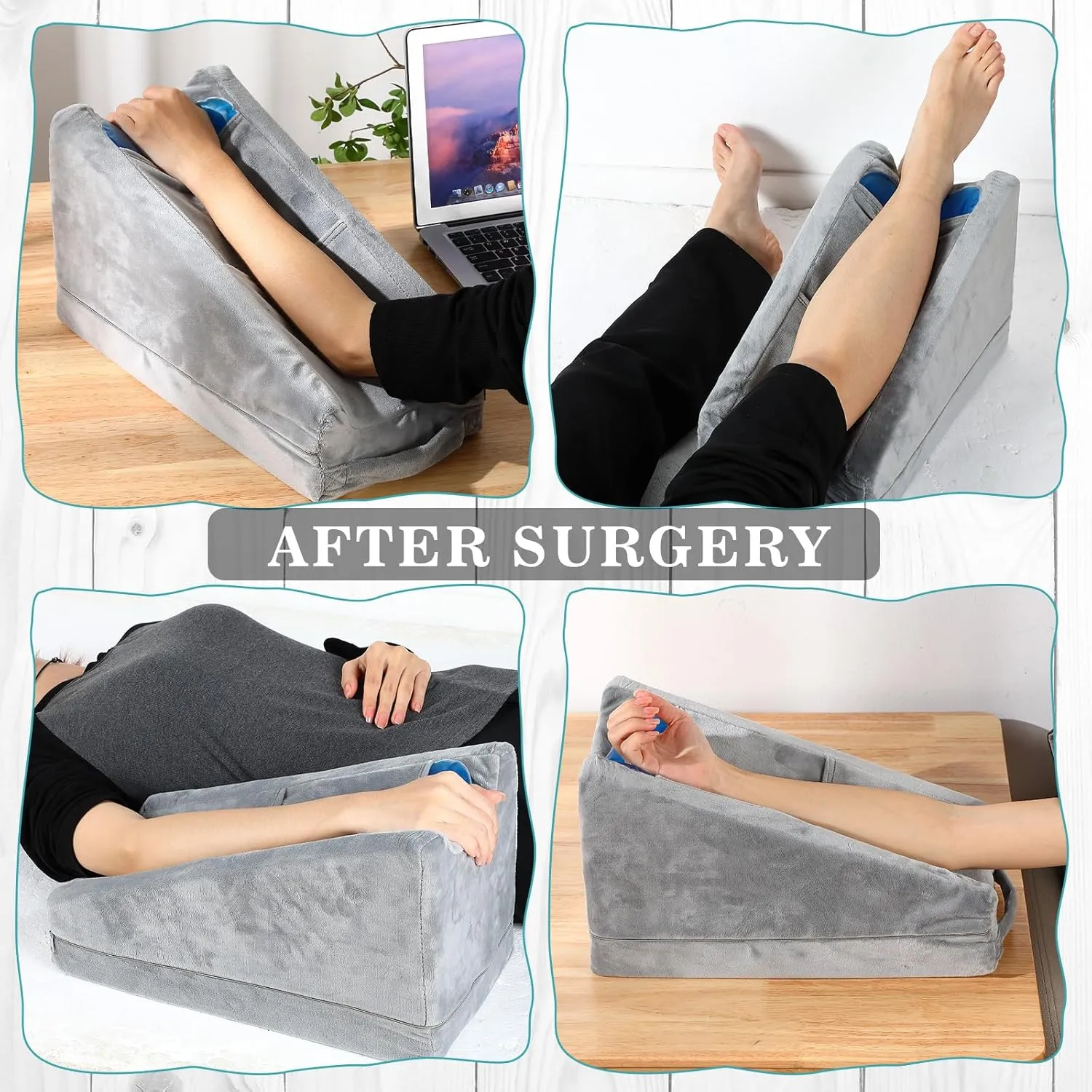 Buryeah Arm Elevation Pillow with 2 Pockets, Soft Ergonomic Support Pillow for Elbow Rest Wedge Broken Arm Gifts with High Density Foam for Recovery Sleeping(Gray)