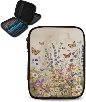 Butterfly Crochet Hook Case Portable Floral Knitting Needle Case without Hooks and Accessories Empty for Airports and Parks