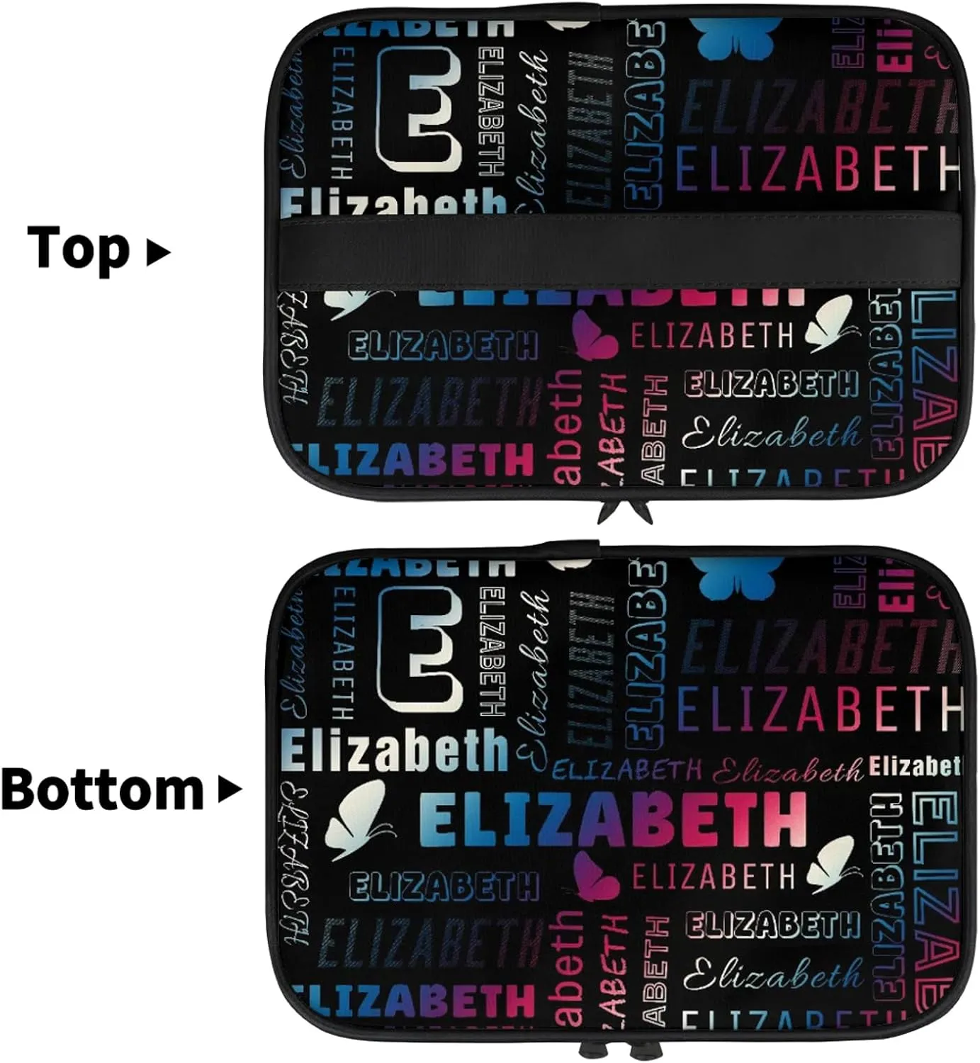 Butterfly Custom Name Makeup Bag Personalized Large Cosmetic Case Portable Travel Make Up Organizer for Women Girls With Handle, Gradient Blue Red