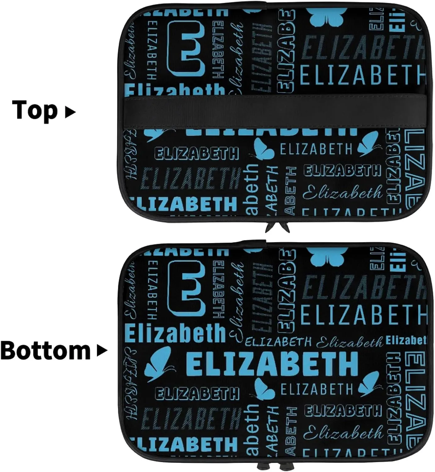 Butterfly Custom Name Makeup Bag Personalized Large Cosmetic Case Portable Travel Make Up Organizer for Women Girls With Handle, Light Blue