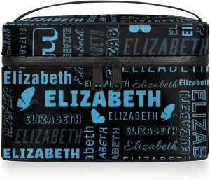 Butterfly Custom Name Makeup Bag Personalized Large Cosmetic Case Portable Travel Make Up Organizer for Women Girls With Handle, Light Blue