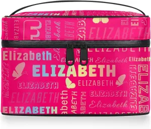 Butterfly Custom Name Makeup Bag Personalized Large Cosmetic Case Portable Travel Make Up Organizer for Women Girls With Handle, Rainbow Bright Pink
