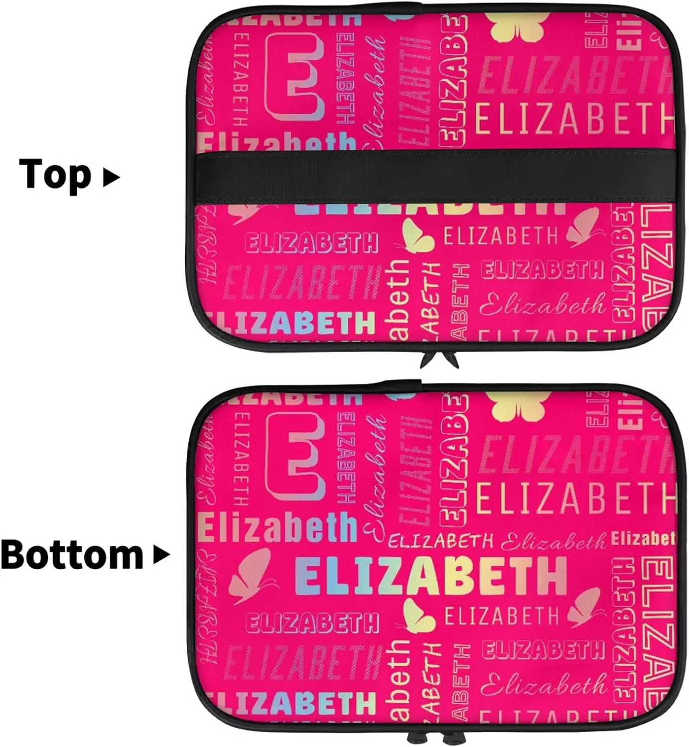 Butterfly Custom Name Makeup Bag Personalized Large Cosmetic Case Portable Travel Make Up Organizer for Women Girls With Handle, Rainbow Bright Pink