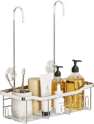 BYT Shower Caddy Hanging Organizer, Basket with Hooks, Storage Shelf No Drilling, Rack for Shower Faucet or Cross Bar (Silver)