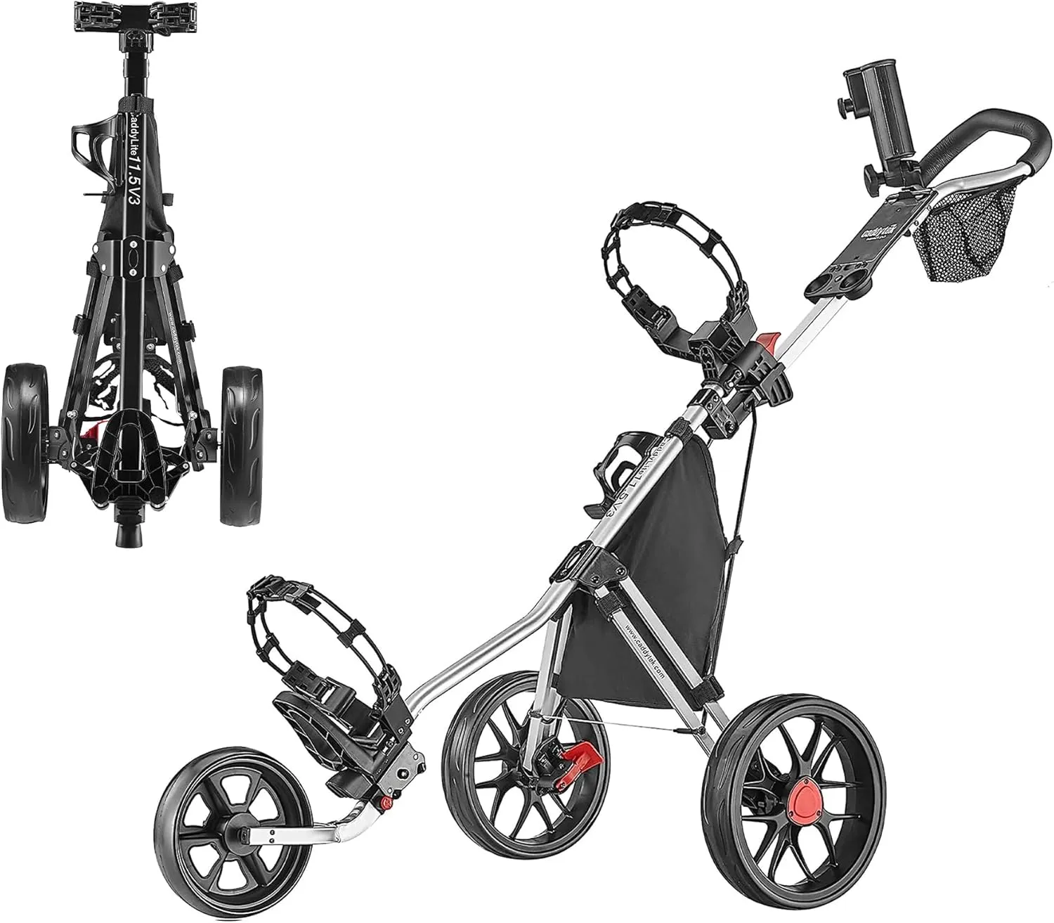 CaddyTek CaddyLite 11.5 Version 3 Golf Push Cart – 3-Wheel, SuperLite Deluxe, Lightweight, Easy to Fold, Compact & Portable