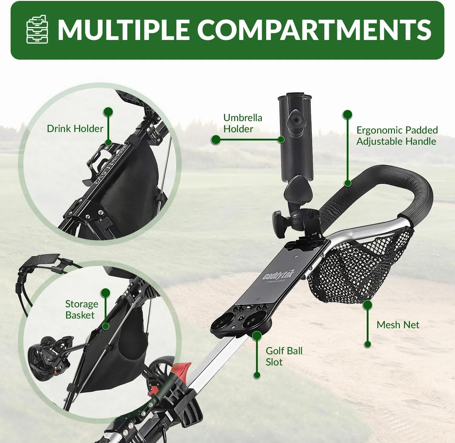 CaddyTek CaddyLite 11.5 Version 3 Golf Push Cart – 3-Wheel, SuperLite Deluxe, Lightweight, Easy to Fold, Compact & Portable