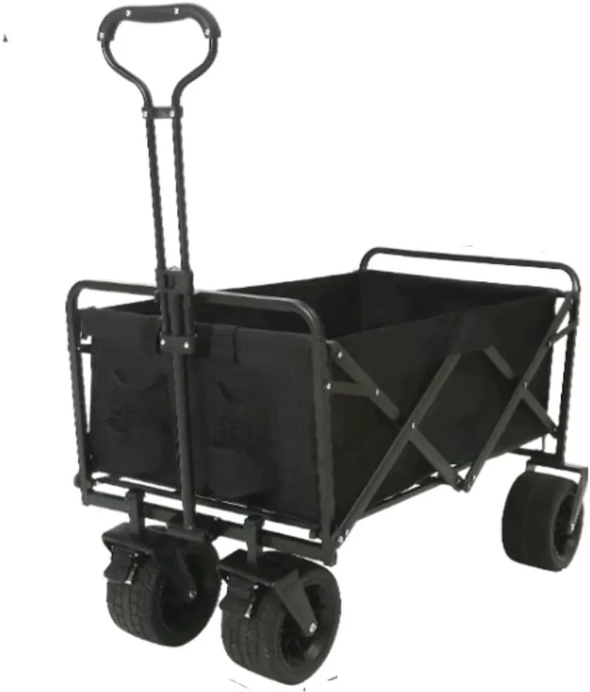 Camping Trolley Beach Trolley Outdoor Folding Utility Wagon 4 Wheeled Folding Camping Cart Utility Garden Trolley Outdoor Handcart with Brake Festival Trolley Folding Trolley